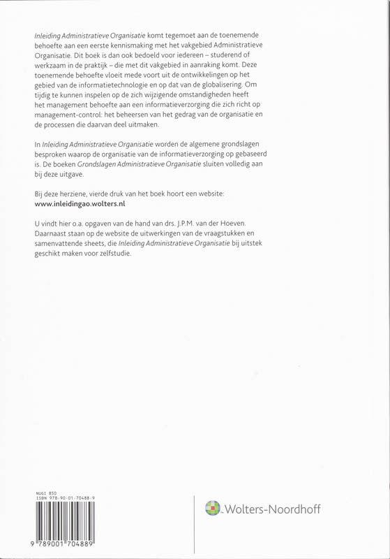 Achterkant van Inleiding administratieve organisatie