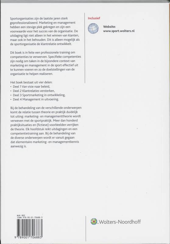 Achterkant van Marketing en management in de sport