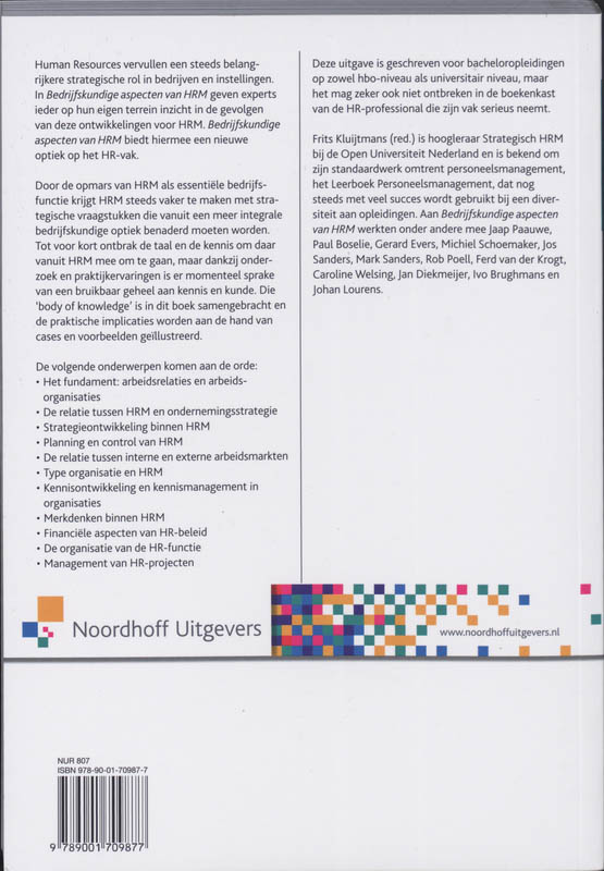 Achterkant van Bedrijfskundige aspecten van HRM