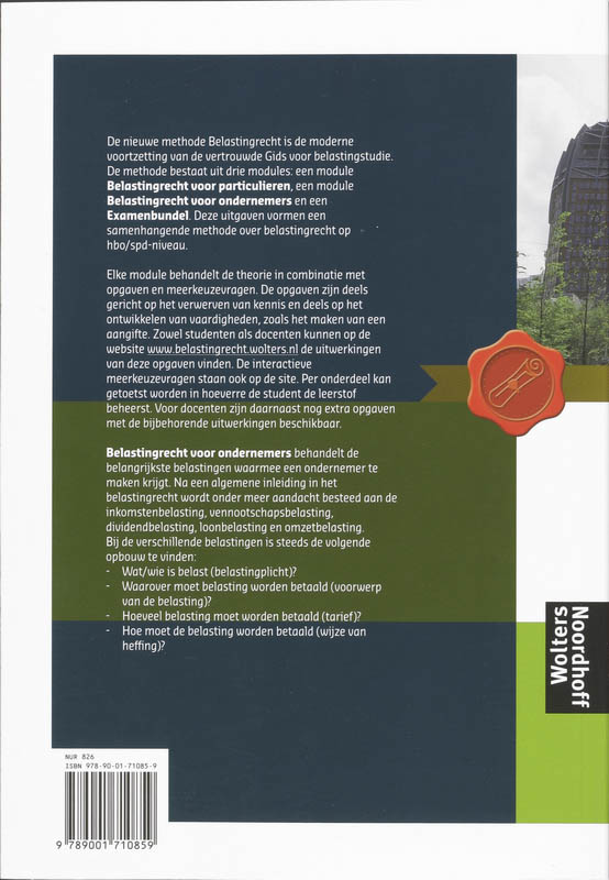 Achterkant van Belastingrecht voor Ondernemers 2008