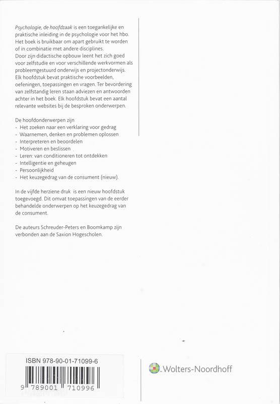 Achterkant van Psychologie de hoofdzaak