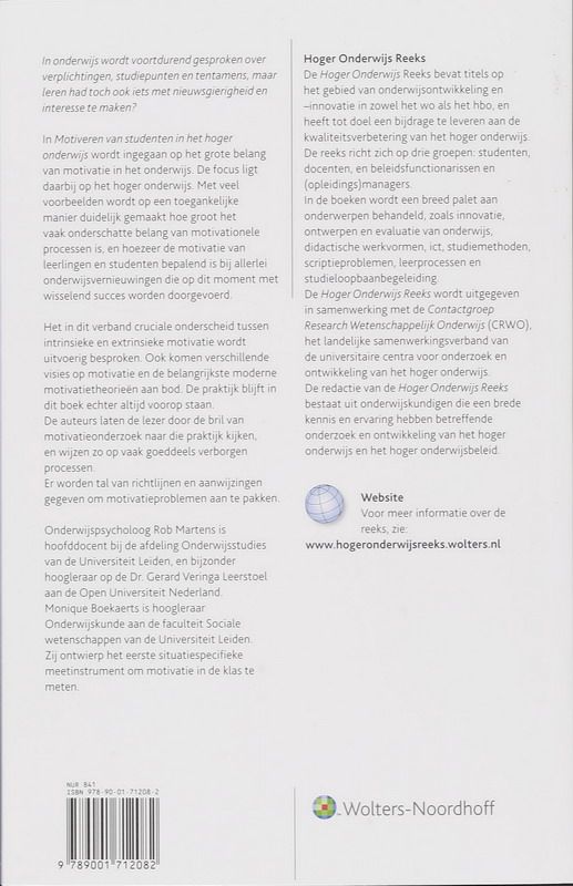 Achterkant van Motiveren van studenten in het hoger onderwijs
