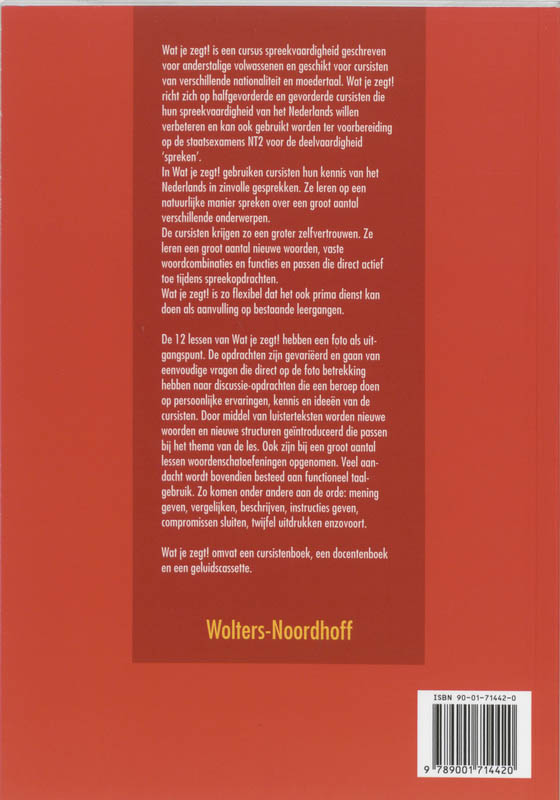 Achterkant van Wat je zegt