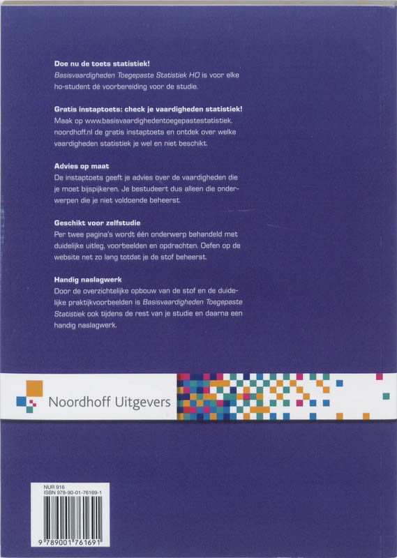 Achterkant van Basisvaardigheden Toegepaste Statistiek