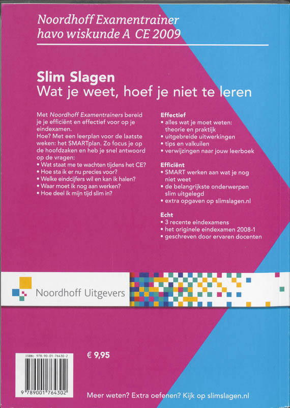 Achterkant van Havo wiskunde A CE 2009