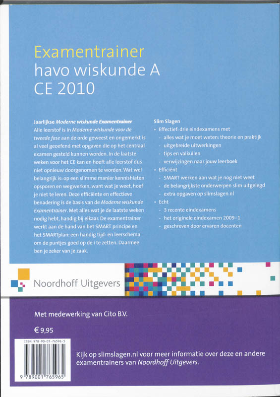 Achterkant van Moderne wiskunde examentrainer havo wiskunde A CE 2010