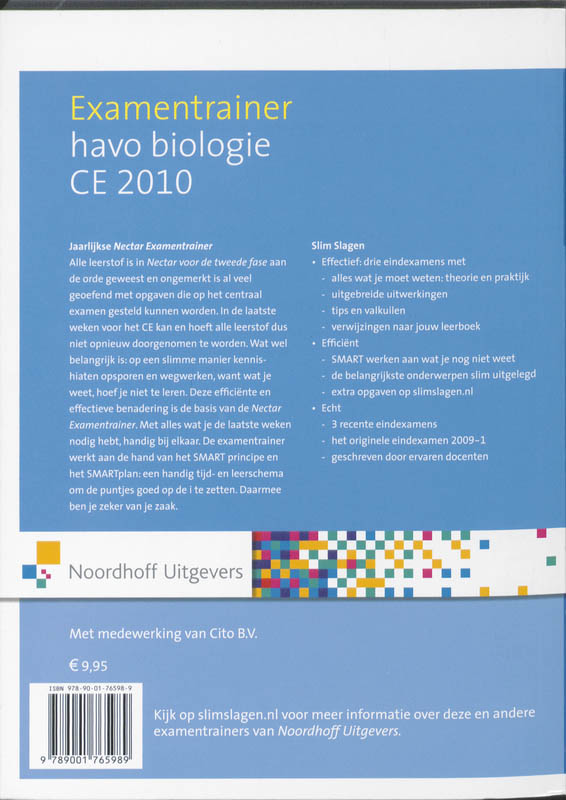Achterkant van Havo biologie CE 2010