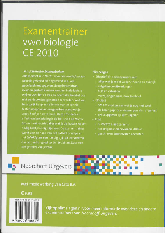 Achterkant van Nectar Examentrainer VWO biologie CE 2010