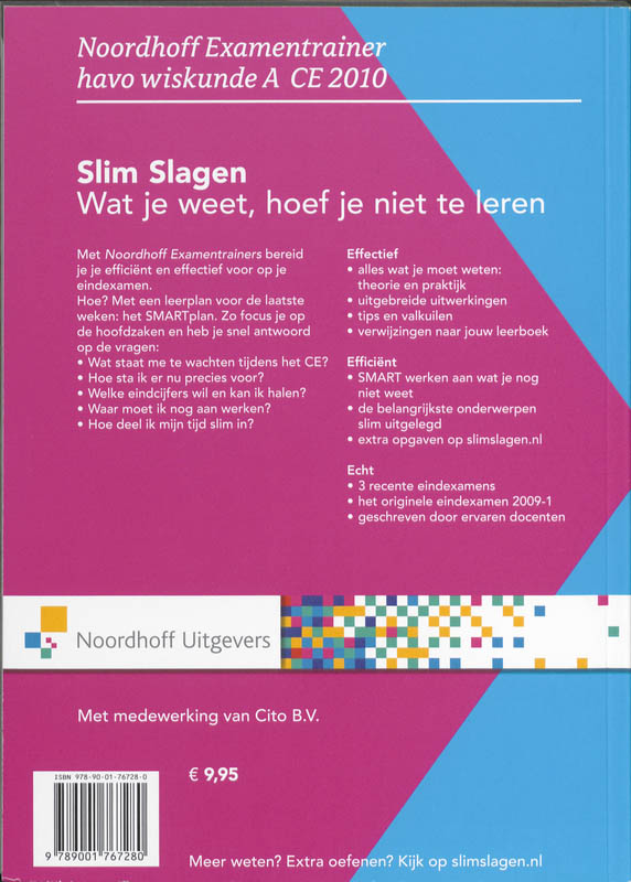 Achterkant van wiskunde A CE 2010