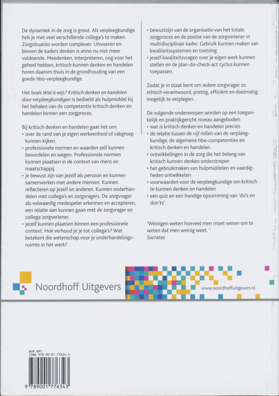 Achterkant van Wat is Wijs? Kritisch handelen en denken door verpleegkundigen