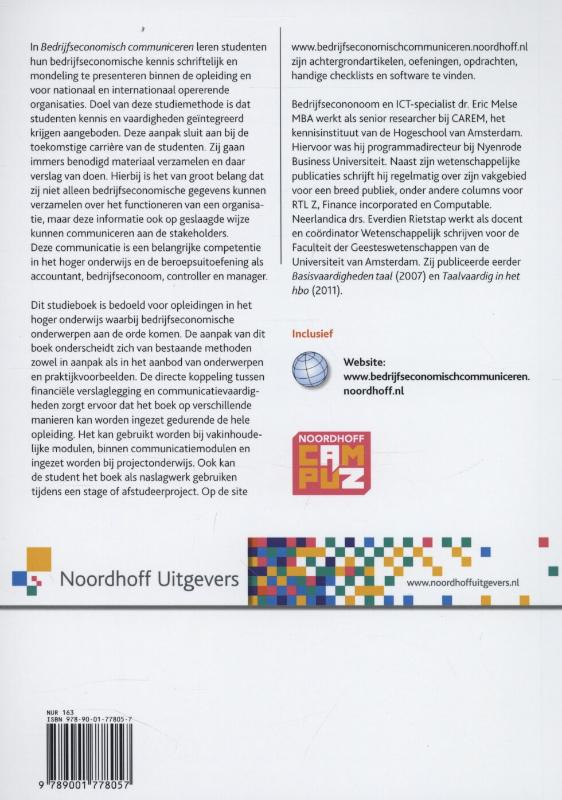Achterkant van Bedrijfseconomisch communiceren