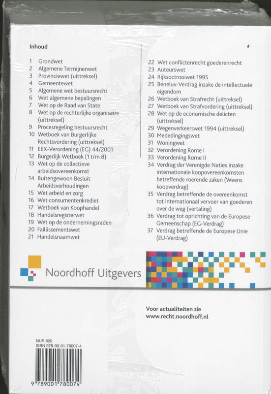 Achterkant van Wetteksten hoger onderwijs 2010-2011