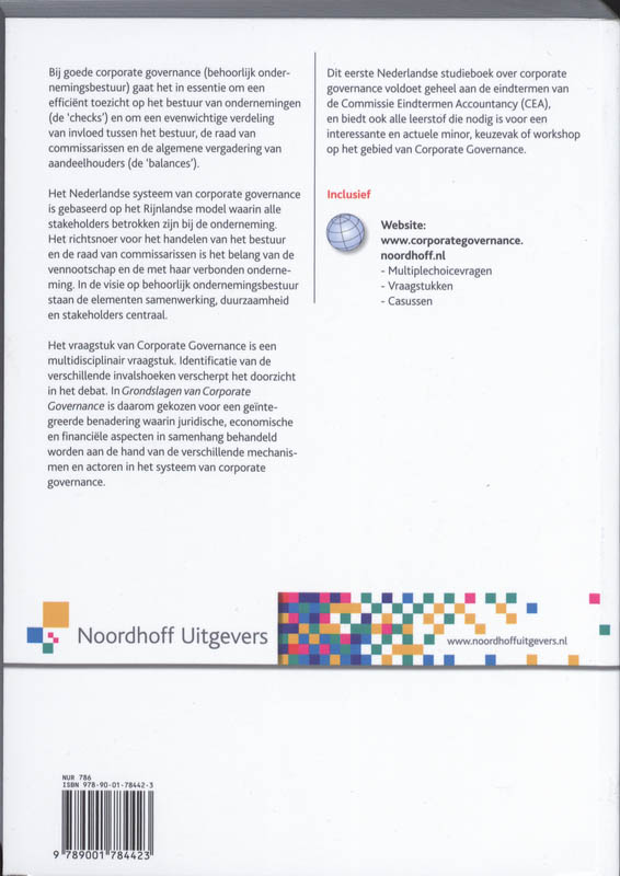 Achterkant van Grondslagen van corporate governance