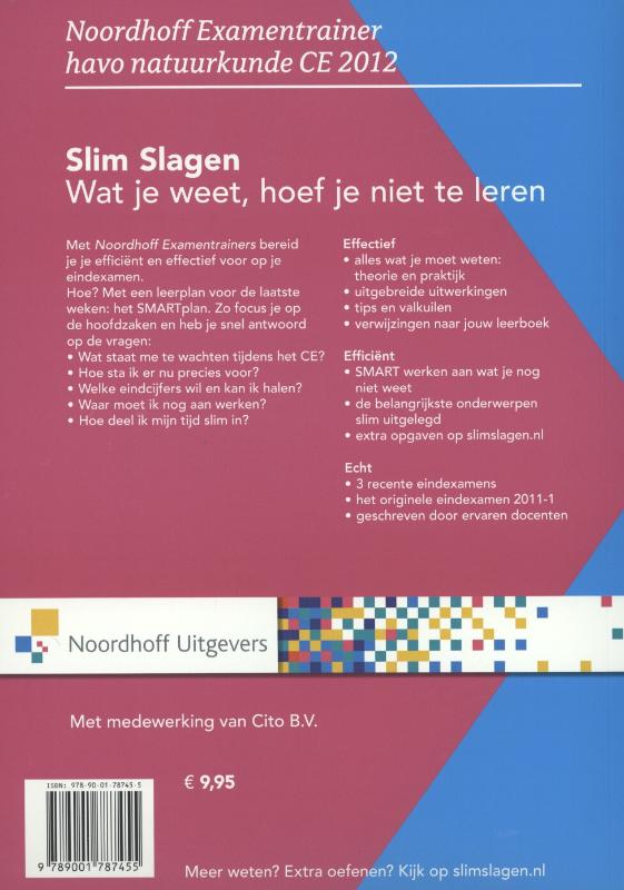 Achterkant van Natuurkunde havo 2012