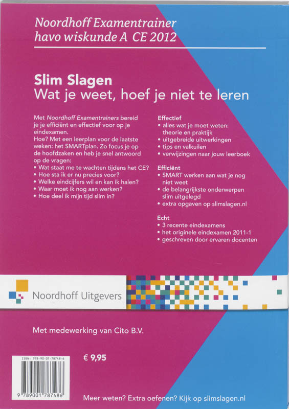 Achterkant van Havo Wiskunde A CE 2012