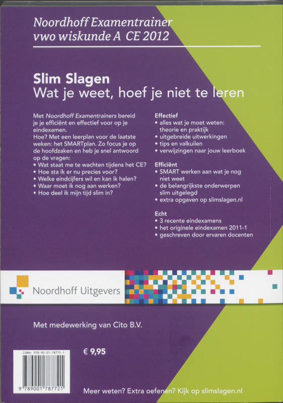 Achterkant van Vwo wiskunde A CE 2012