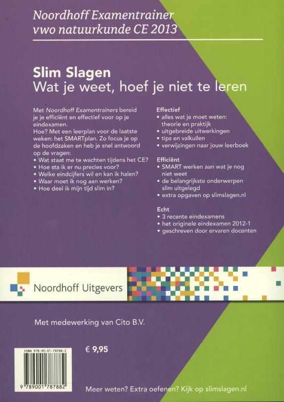 Achterkant van Vwo natuurkunde CE 2013