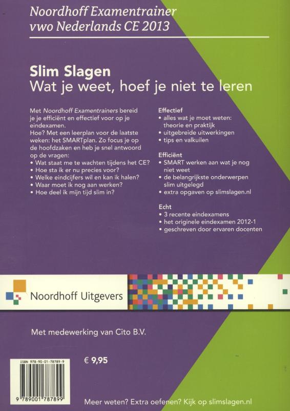 Achterkant van Nederlands vwo CE2013