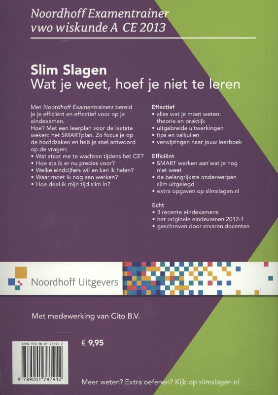 Achterkant van Vwo wiskunde A CE 2013