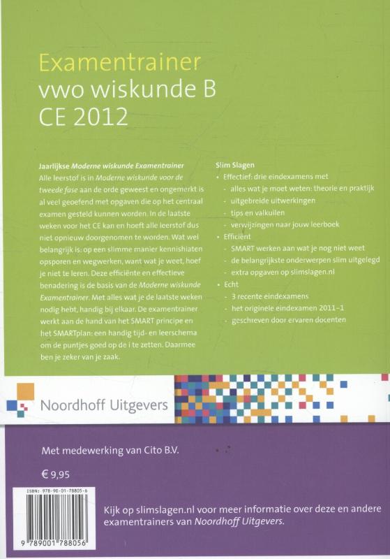 Achterkant van Vwo wiskunde B CE 2012
