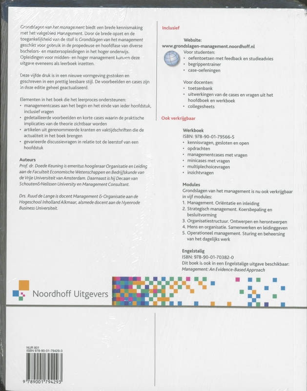 Achterkant van Grondslagen van het management-hoofdboek