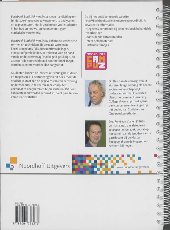 Achterkant van Basisboek Statistiek met Excel