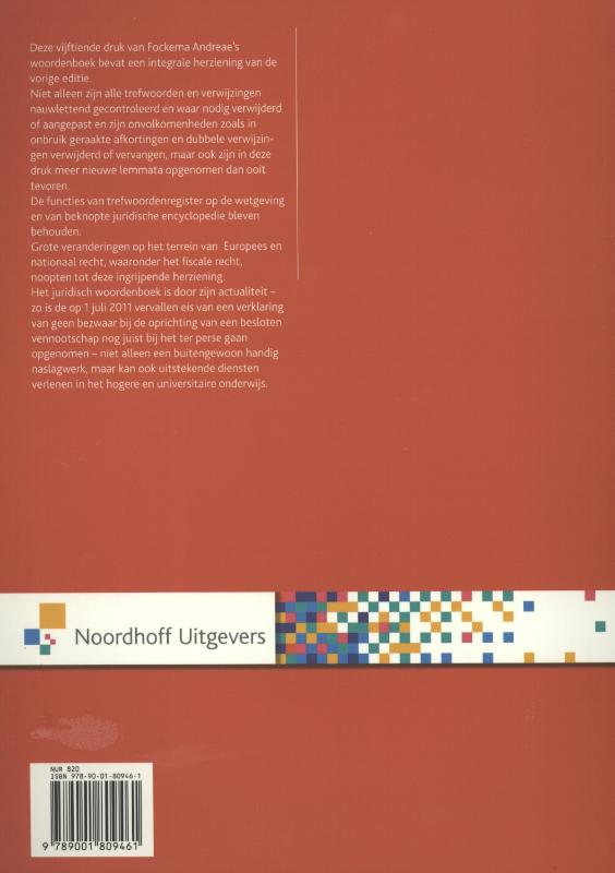 Achterkant van Fockema Andreae's Juridisch woordenboek