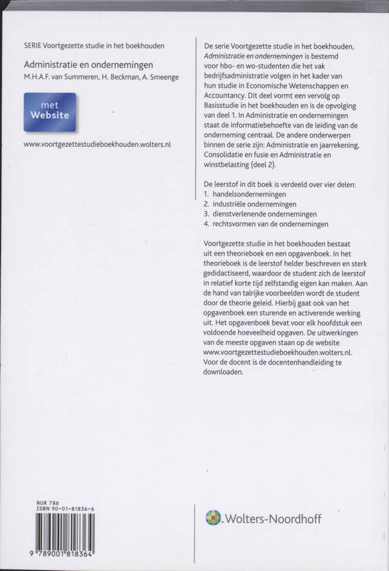 Achterkant van Administratie en ondernemingen