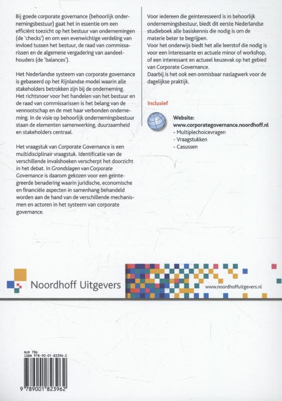 Achterkant van Grondslagen van corporate governance