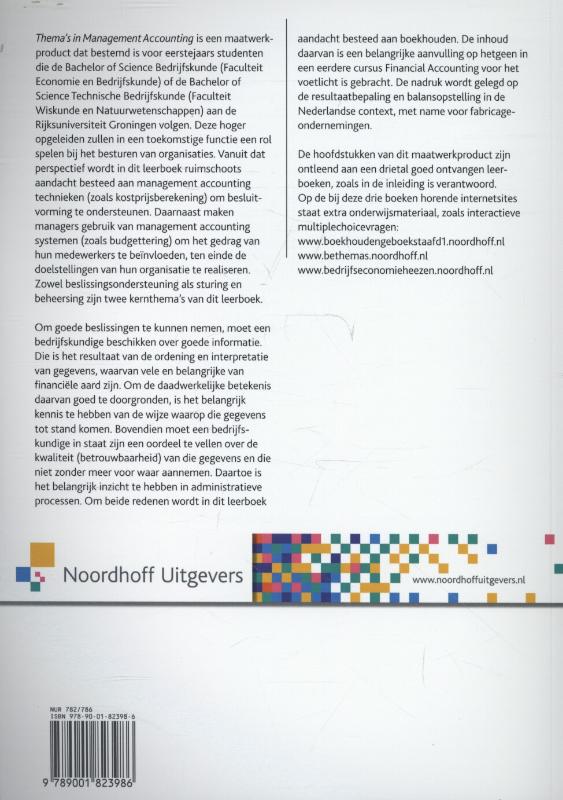 Achterkant van Thema's in management accounting RUG