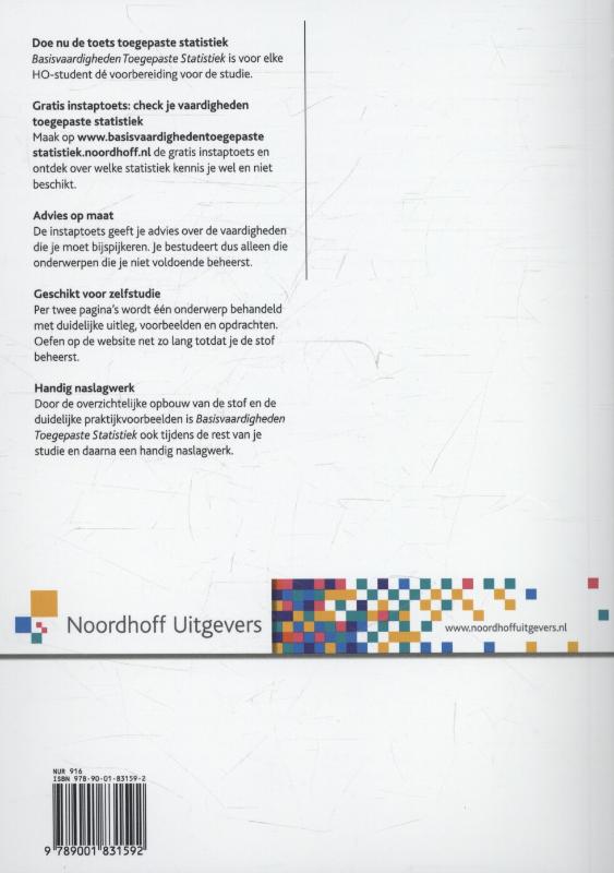 Achterkant van Basisvaardigheden toegepaste statistiek HO