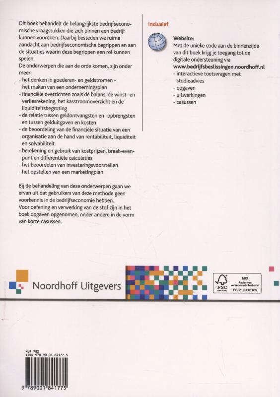 Achterkant van Bedrijfsbeslissingen en financiele verantwoording