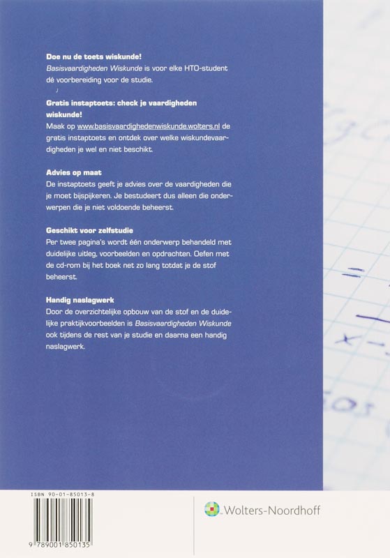 Achterkant van Basisvaardigheden wiskunde voor het HTO