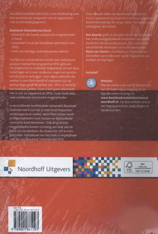 Achterkant van Basisboek statistiek met Excel