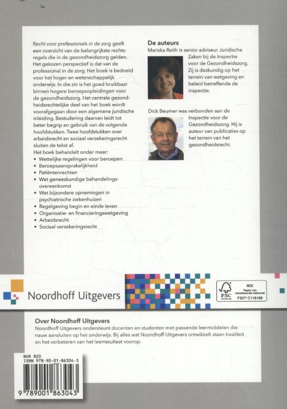Achterkant van Recht voor professionals in de zorg