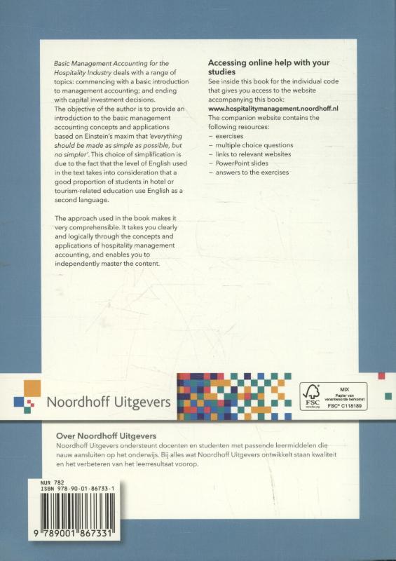 Achterkant van Basic management accounting for the hospitality industry