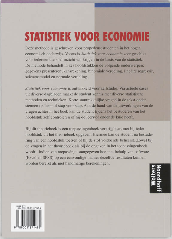 Achterkant van Statistiek voor economie