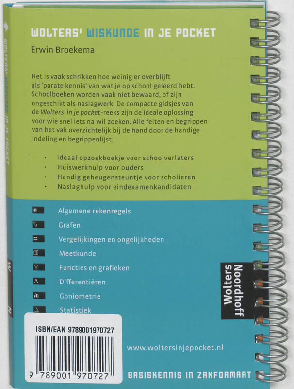 Achterkant van Wolters' Wiskunde in je pocket