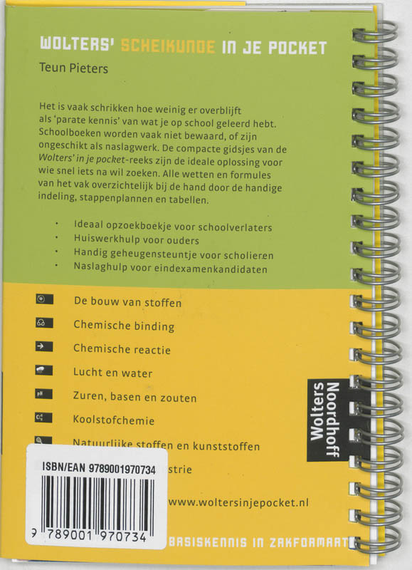 Achterkant van Wolters' Scheikunde in je pocket