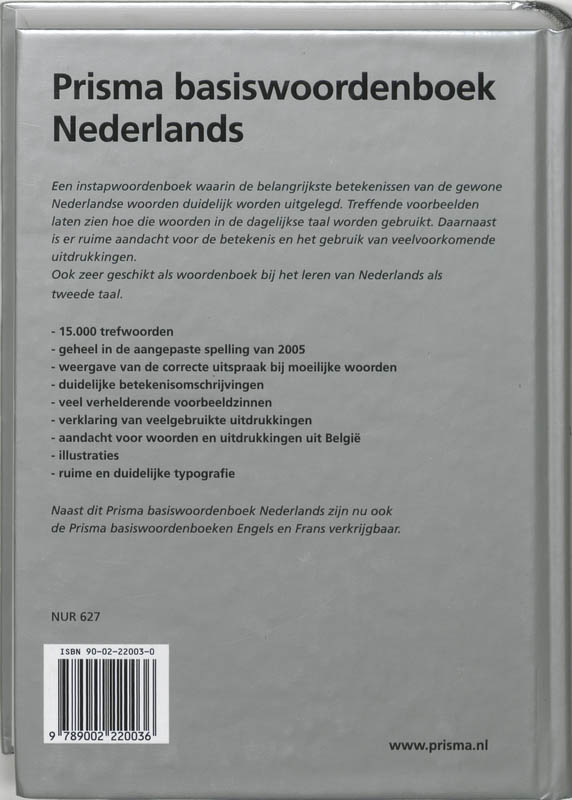 Achterkant van Basiswoordenboek Nederlands