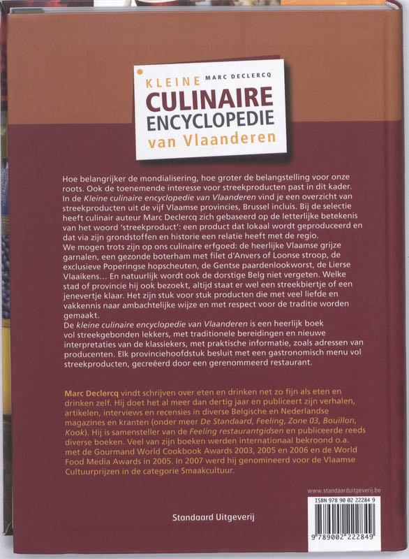 Achterkant van Kleine culinaire encyclopedie van Vlaanderen