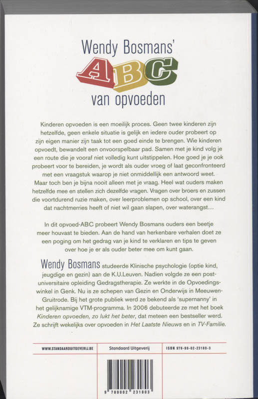 Achterkant van Wendy Bosmans' ABC van opvoeden
