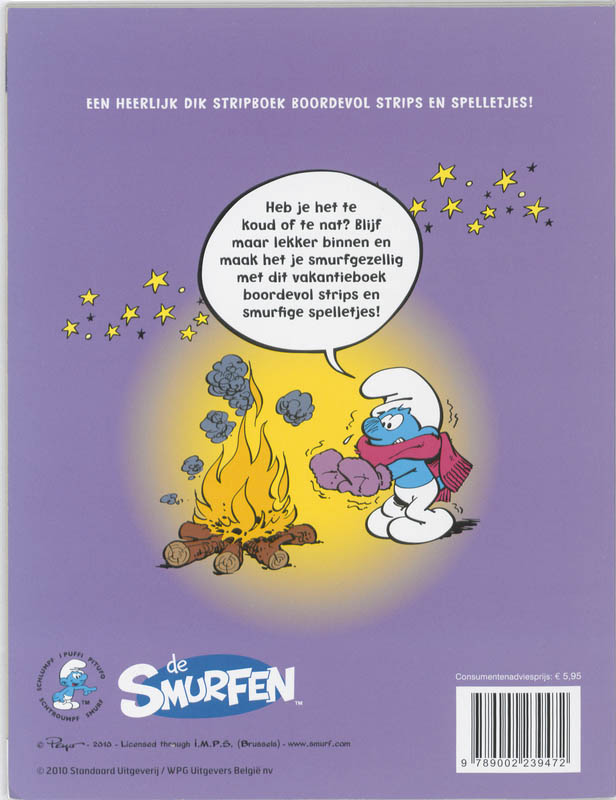Achterkant van Vakantieboek sneeuwballen en Smurfen