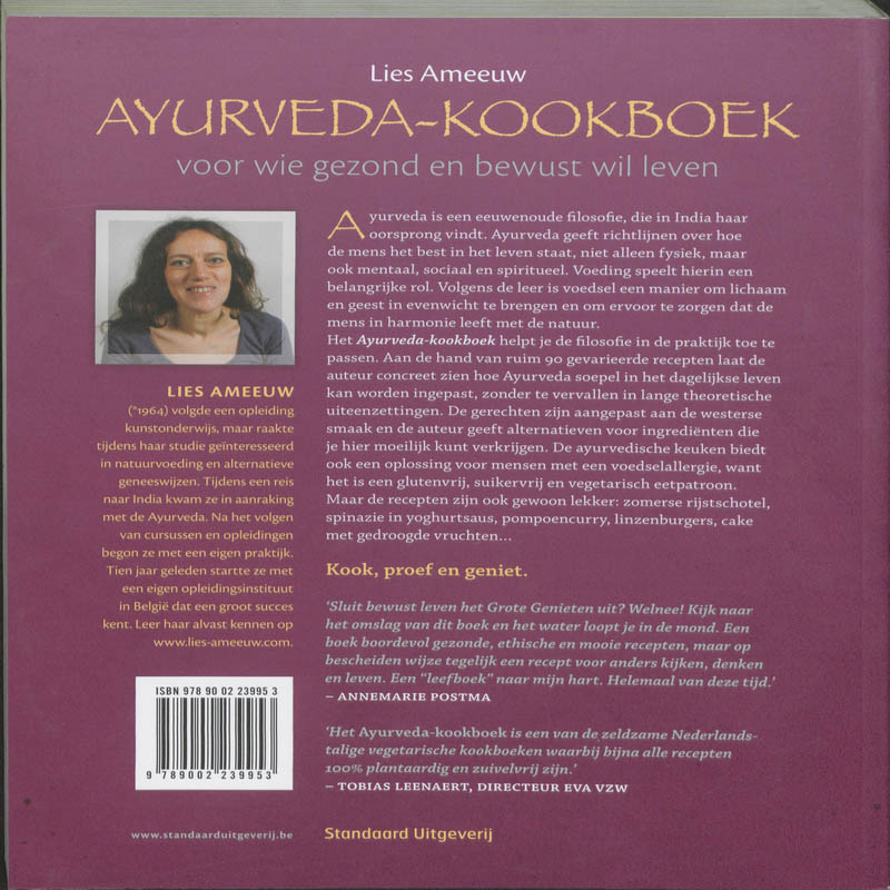 Achterkant van Ayurveda kookboek