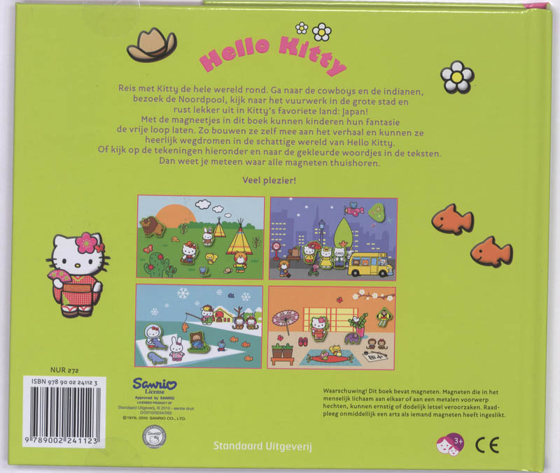 Achterkant van Hello Kitty Gaat op reis magneetboekje