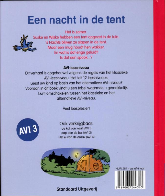 Achterkant van Junior Suske en Wiske Een nacht in de tent