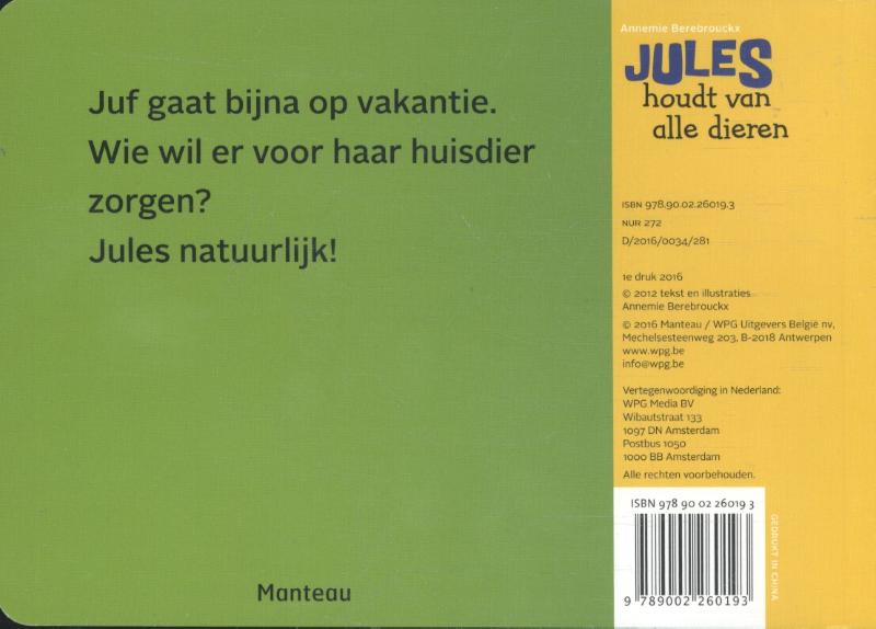 Achterkant van Jules houdt van alle dieren