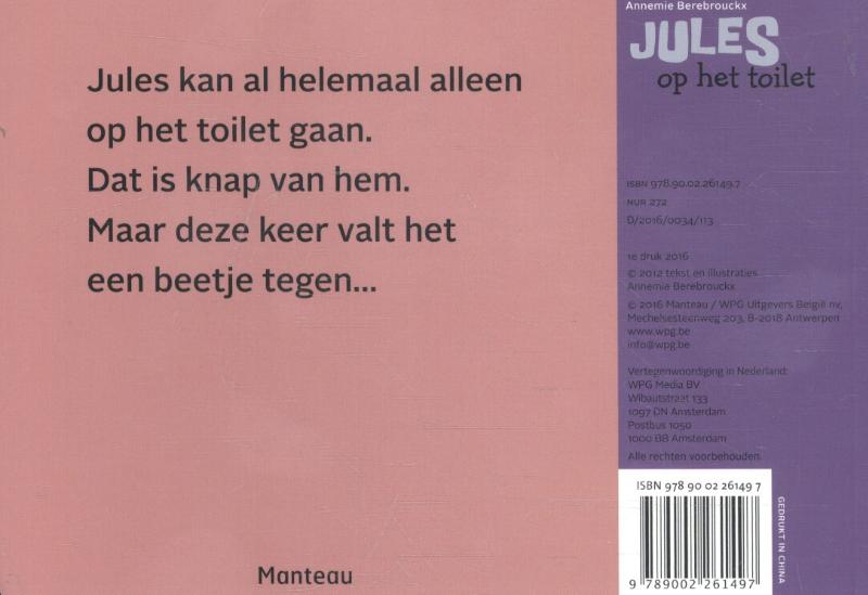 Achterkant van Jules op het toilet