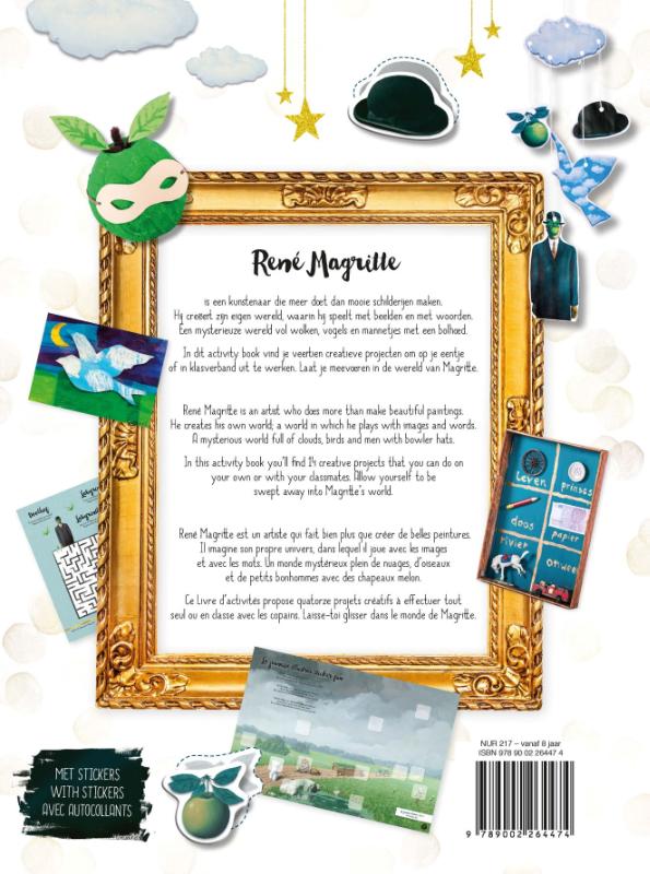 Achterkant van Magritte activity book voor kinderen - nuage, bolhoed, bird