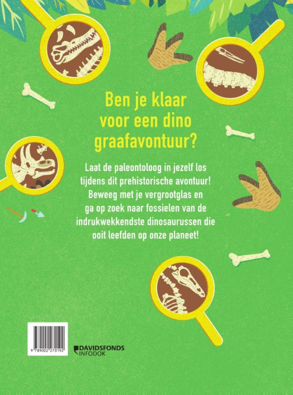 Achterkant van Groot Gluurboek. Dinosauriërs